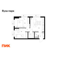 Планировка двухкомнатной(квартира) площадью 46.1 квадратных метров в “ЖК Яуза Парк (Мытищи)”