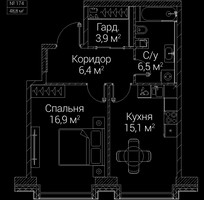 Планировка однокомнатной(квартира) площадью 48.8 квадратных метров в “ЖК СЕЗАР БУДУЩЕЕ”