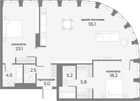 Планировка трехкомнатной(апартаменты) площадью 119.4 квадратных метров в “ЖК Sky View (Скай Вью)”