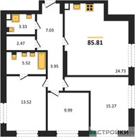 Планировка трехкомнатной(квартира) площадью 85.81 квадратных метров в “ЖК Сезар Сити”