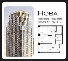 Планировка двухкомнатной(квартира) площадью 69.8 квадратных метров в “ЖК НОВА”