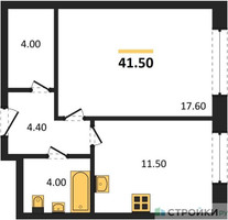 Планировка однокомнатной(квартира) площадью 41.5 квадратных метров в “ЖК Skolkovo ONE (Сколково Уан)”
