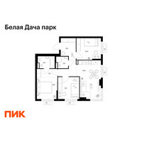Планировка трехкомнатной(квартира) площадью 65.5 квадратных метров в “ЖК Белая Дача парк”