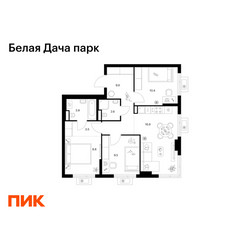 Планировка трехкомнатной(квартира) площадью 65.5 квадратных метров в ЖК “ЖК Белая Дача парк”