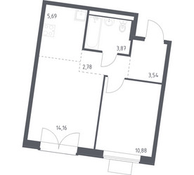 Планировка однокомнатной(квартира) площадью 40.92 квадратных метров в ЖК “ЖК Квартал Западный”