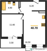 Планировка однокомнатной(квартира) площадью 40.7 квадратных метров в “ЖК Деснаречье”