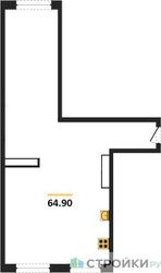 Планировка двухкомнатной(квартира) площадью 65.1 квадратных метров в ЖК “ЖК Легендарный квартал на Ботаническом саду”