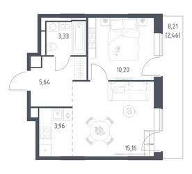 Планировка однокомнатной(квартира) площадью 40.75 квадратных метров в ЖК “ЖК Верейская 41”