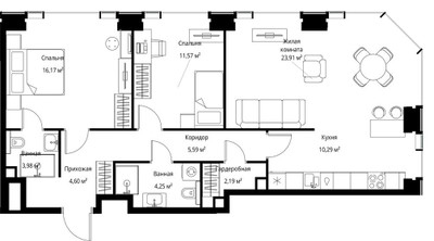Планировка трехкомнатной(квартира) площадью 82.55 квадратных метров в ЖК “Мультиквартал СИТИДЗЕН”