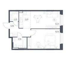 Планировка однокомнатной(квартира) площадью 46.61 квадратных метров в “ЖК Заречье Парк”