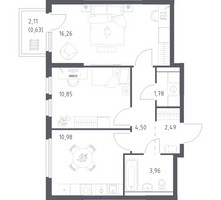 Планировка двухкомнатной(квартира) площадью 51.45 квадратных метров в “ЖК Пригород Лесное”