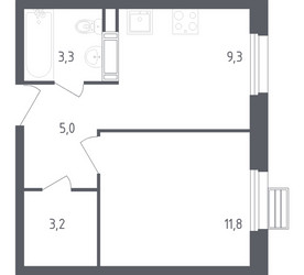 Планировка однокомнатной(квартира) площадью 32.5 квадратных метров в ЖК “ЖК ЭкоБунино (Южное Бунино)”