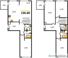 Планировка 4+ комнатной(квартира) площадью 136.6 квадратных метров в “ЖК Sydney City (Сидней Сити)”