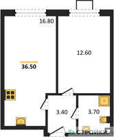 Планировка однокомнатной(квартира) площадью 36.5 квадратных метров в “ЖК Лучи-2”