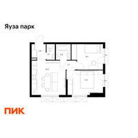Планировка двухкомнатной(квартира) площадью 46.5 квадратных метров в “ЖК Яуза Парк (Мытищи)”