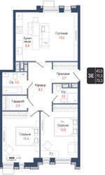 Планировка трехкомнатной(квартира) площадью 70.3 квадратных метров в ЖК “ЖК КИНОКВАРТАЛ”