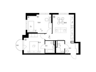 Планировка двухкомнатной(квартира) площадью 57.3 квадратных метров в ЖК “ЖК Середневский лес”