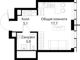 Планировка студии(квартира) площадью 26.7 квадратных метров в “ЖК Сити Бэй”