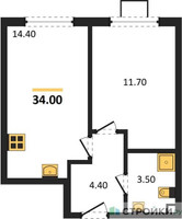 Планировка однокомнатной(квартира) площадью 34 квадратных метров в “ЖК Лучи-2”