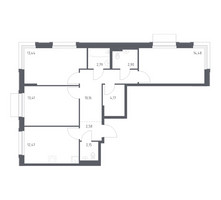Планировка трехкомнатной(квартира) площадью 78.55 квадратных метров в “ЖК Новое Внуково”
