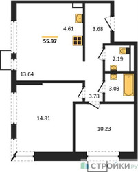 Планировка двухкомнатной(квартира) площадью 55.97 квадратных метров в ЖК “ЖК Горки Парк”