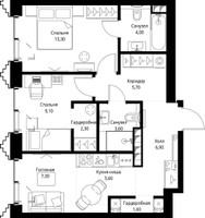 Планировка двухкомнатной(квартира) площадью 59.9 квадратных метров в “ЖК СЕТ”