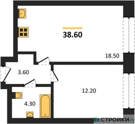 Планировка однокомнатной(квартира) площадью 38.6 квадратных метров в ЖК “ЖК МАРК”