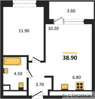 Планировка однокомнатной(квартира) площадью 38.9 квадратных метров в “Жилые кварталы Белый Град”