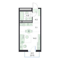 Планировка студии(квартира) площадью 31.1 квадратных метров в “ЖК G3 Михалевич”