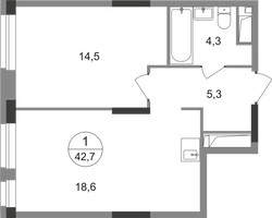 Планировка однокомнатной(квартира) площадью 42.7 квадратных метров в “ЖК Первый Московский”
