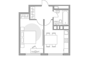 Планировка однокомнатной(квартира) площадью 29 квадратных метров в ЖК “ЖК Бригантина”