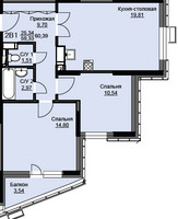 Планировка двухкомнатной(квартира) площадью 60.9 квадратных метров в “ЖК Соболевка”