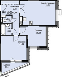 Планировка двухкомнатной(квартира) площадью 60.9 квадратных метров в ЖК “ЖК Соболевка”