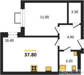 Планировка однокомнатной(квартира) площадью 37.8 квадратных метров в ЖК “ЖК Лучи-2”