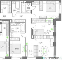 Планировка трехкомнатной(квартира) площадью 93.47 квадратных метров в “ЖК Upside Towers (Апсайд Тауэрс)”