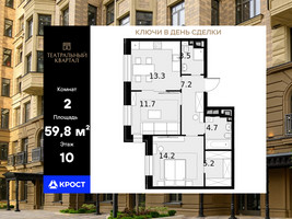 Планировка двухкомнатной(квартира) площадью 59.8 квадратных метров в “ЖК Театральный квартал”