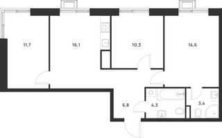 Планировка трехкомнатной(квартира) площадью 67.2 квадратных метров в “ЖК Форевиль”