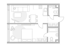 Планировка однокомнатной(квартира) площадью 48.79 квадратных метров в “ЖК Мневники от Гранель”