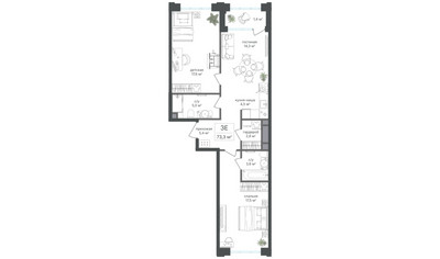 Планировка трехкомнатной(квартира) площадью 71.9 квадратных метров в ЖК “ЖК Михалковский”