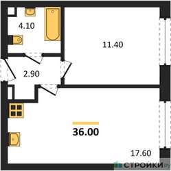 Планировка однокомнатной(квартира) площадью 36 квадратных метров в ЖК “ЖК ЗИЛАРТ”