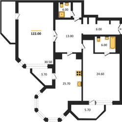 Планировка двухкомнатной(квартира) площадью 122 квадратных метров в ЖК “ЖК Вавилово”