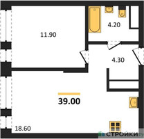 Планировка однокомнатной(квартира) площадью 39 квадратных метров в “ЖК Первый Московский”