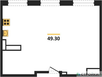 Планировка однокомнатной(апартаменты) площадью 49.3 квадратных метров в “ЖК Легендарный квартал на Ботаническом саду”