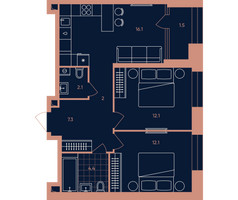 Планировка трехкомнатной(квартира) площадью 57.6 квадратных метров в “Квартал Эра”