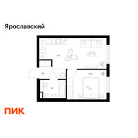 Планировка однокомнатной(квартира) площадью 34.6 квадратных метров в “ЖК Ярославский”