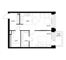 Планировка однокомнатной(квартира) площадью 50.15 квадратных метров в “ЖК НОВА”