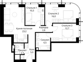 Планировка трехкомнатной(квартира) площадью 79.2 квадратных метров в “ЖК Сити Бэй”