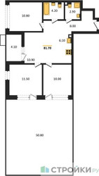 Планировка трехкомнатной(квартира) площадью 81.7 квадратных метров в ЖК “ЖК Скандинавия”