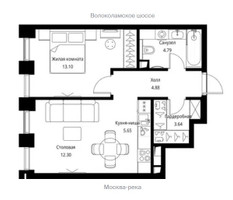 Планировка однокомнатной(квартира) площадью 44.36 квадратных метров в “ЖК City bay (Сити Бэй)”