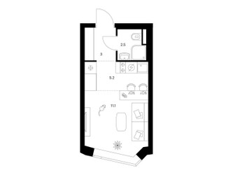 Планировка студии(квартира) площадью 21.8 квадратных метров в ЖК “ЖК Мичуринский Парк”